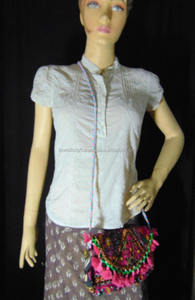 Bolso de mano con decoración de borlas tradicionales indias para mujer, bolso de gamuza bohemio, bordado, cierre de cremallera, lona directa de la India - Product Image 5