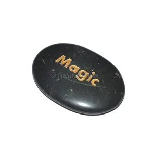 Black Agate Onyx Magic Engraved Stone Carved with Cross Theme Feng Shui Style Art & Collectible Model E-Word-274