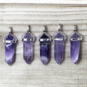 ขายส่งหกเหลี่ยมปริซึมจี้คริสตัลอเมทิสต์ก้านแหลมจุดสีม่วงเครื่องประดับวิจิตรเสน่ห์ - Product Image 2