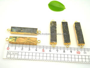 Connecteur en Labradorite Naturelle Rectangulaire Perles de Pierres Précieuses Plaqué Or Chrétien Paon Charme Bijoux pour Fêtes - Product Image 4