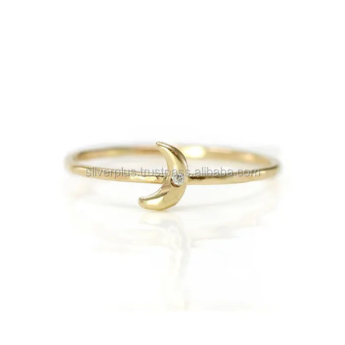Migliore qualità solido 18K oro giallo anello di diamanti luna crescente disponibile In tutti e tre oro giallo, rosa, oro bianco