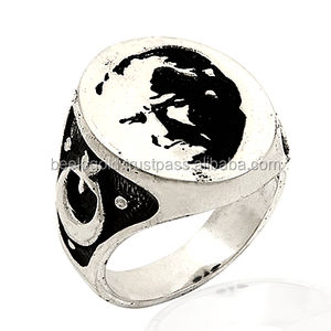 925K Sterling Silver Ataturk Moonstar <b>Men</b> <b>Ring</b> - Product Image 1
