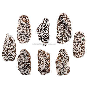 Handmade Mix <b>Wooden</b> Printing Blocks Craft Brown Textile Saree Cloth <b>Canvas</b> Stamp Indian Floral Online New Design Latest Fabric - Product Image 1