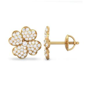 Pendientes de tuerca con diseño floral de racimo de diamantes |   Pendientes de Oro con Forma de Flor y Diamantes de Corte Redondo |   Elegante Regalo de Joyería Fina para Mujer - Product Image 1