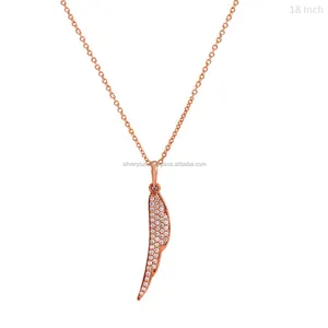 Natural SI Clarity G-H Color Diamond Feather Pendant Solid 14k Rose Gold Choker Necklace Handmade Minimalist Supplier Jewelry