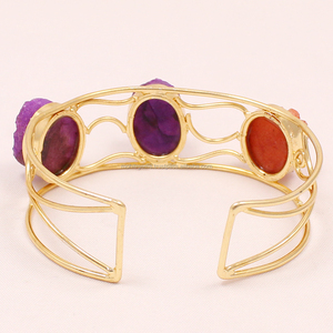 Fait à la main Vintage magnifiquement réglable trois pierres sucre Quartz alliage manchette Bracelet bijoux de mode déclaration de fil incurvé - Product Image 2