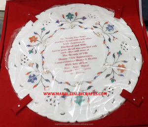 Plaque ronde à incrustation en marbre blanc pur, 2 pièces, avec Logo - Product Image 1