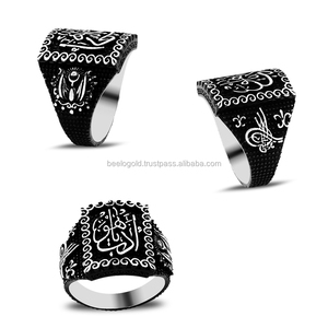 925K Sterling Argento Disegno Islamico Ottoman Tugra Dell'impero Ottomano Uomini Anello
