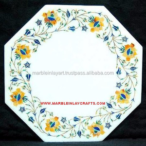 Dessus de table basse d'incrustation de marbre blanc de forme octogonale avec la meilleure qualité pour le fabricant d'objet de décoration d'hôtel et de restaurant - Product Image 1