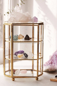 Gold Metal 3-Layer Pyramid Jewelry Box with Glass Shelves Modern Luxury <b>Storage</b> Display Case - Product Image 2