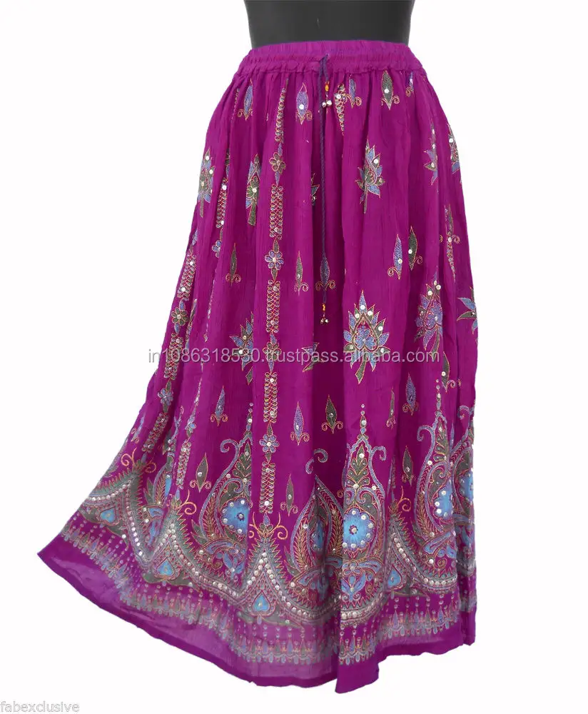กระโปรงผ้าเรยอนสำหรับผู้หญิง,งานฝีมือแบบฮิปปี้ลำลองกระโปรงปักเลื่อมยาวชุดยิปซีชาวอินเดีย