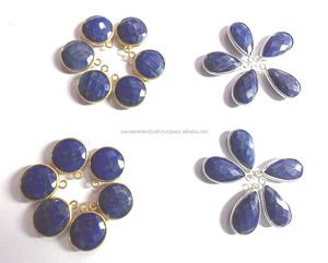 Blue Sapphire Bezel Natural Multi Gemstone Jewelry <b>Wire</b> Wrapped Oxidized Vintage Gold Plated Handmade Connector - Product Image 2