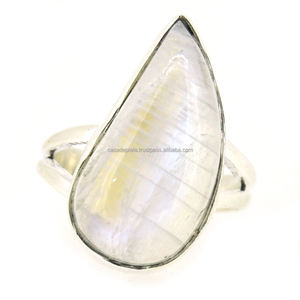 แหวนเงินสเตอริง925ธรรมชาติพลอยมูนสโตนสีรุ้งพร้อมแหวนเงินชุบทันสมัยแหวนแฟชั่นสำหรับผู้หญิง - Product Image 2