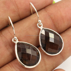 Piedras preciosas de cuarzo ahumado natural Pendiente increíble Puro 925 Ajuste de bisel de plata esterlina sólida Ajuste en forma de pera Mejor tienda Joyería fina - Product Image 1