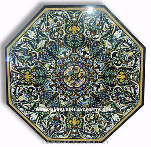 ท็อปโต๊ะฝังลายหินอ่อนสีดำ Pietra Dura - Product Image 1