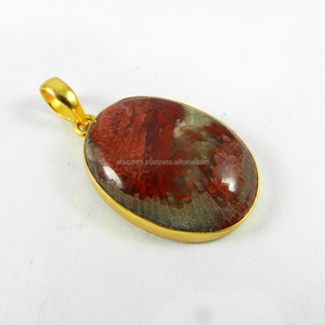 Piedra Preciosa Suelta de Coral de Utah con Engaste de Bisel, Chapado en Oro de 18k, para Fabricación de Colgantes y Collares - Product Image 1