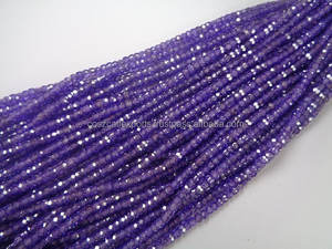 Hilo de cuentas de piedra de 3mm microfacetadas de circón púrpura amatista natural - Product Image 2