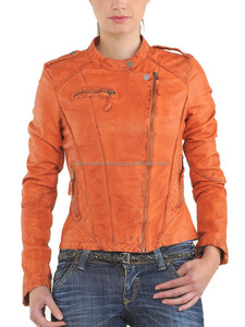 Veste en cuir orange pour femmes de qualité supérieure Design personnalisé Doux Confortable Vêtements d'extérieur élégants Automne Hiver Vêtements de mode - Product Image 3