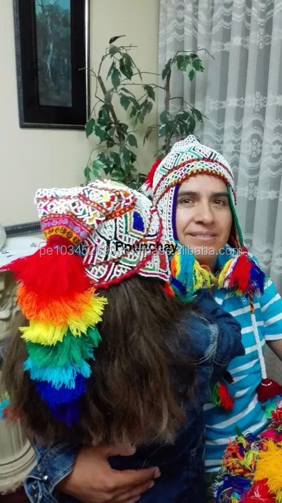 Cuzco Chullo-Sombrero con orejeras, colores brillantes, Unisex, Peru phunchay