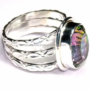 Mystic Ring Jewelry Topaz Gemstone 925 Silver 7.4 Gram Casa De Plata Bar Setting 27243 SER4956