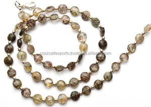 6ถึง8มม. เหรียญรูปร่างลูกปัด20.5นิ้วเต็มสาระเสร็จสร้อยคออัญมณี Rutilated ศรีลังกาสีดำเหลี่ยมเพชรพลอย - Product Image 6