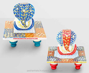 Home Decorative Marble <b>Gold</b> <b>Painting</b> Chowki Ganesh - Product Image 1