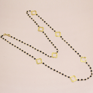 Collar de Latón chapado en oro de 36 ", espinela negra, joyería de moda - Product Image 1