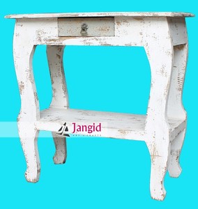Table de chevet vintage en bois récupéré, finition blanchie, pour chambre à coucher, hôtel, salon, meubles asiatiques - Product Image 5