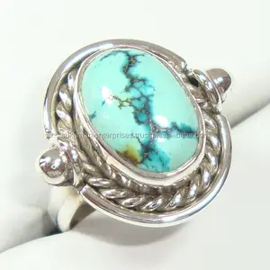 Tibetan turquoise 925 sterling silver ring handmade western retro bohemian traditional contemporary wholesale Indian jewellery