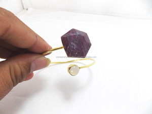 Amethyst Quartz Gemstone With Gold Plated Hexagon Shape Fancy Gift for Her Handmade Adjustable Cuff Bangle - Product Image 4