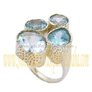 แหวนพลอยบุษราคัม925สเตอริงสีฟ้าแหวนเวอร์เมอร์นิรันดร์ทำด้วยมือเครื่องประดับอินเดียชั้นดีสำหรับงานแต่งงาน - Product Image 2