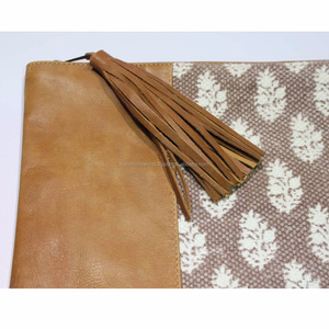 Bohemian Cotton Dhurrie Leather <b>Patchwork</b> Toiletry <b>Bag</b> Portable Makeup Organizer for Women Cosmetic Wash <b>Bag</b> - Product Image 3