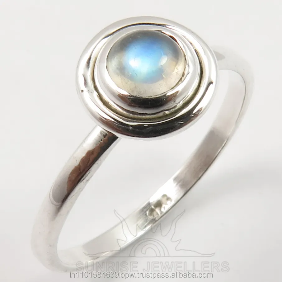 Wholesale Collection 925 Solid Sterling Sliver Genuine RAINBOW MOONSTONE Round Cabochon Gemstone Nice Ring Every Sizes Best Gift