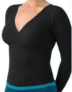 Top informal de manga larga con cuello en V profundo para niñas, tejido orgánico de alta calidad, último diseño, 2023 - Product Image 2