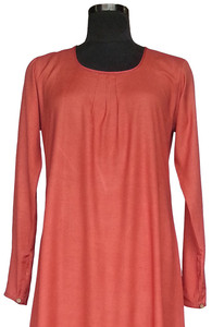 Elegante Simple Hermoso Color Abaya Vestido Ecológico Tela de bambú Redondeado Cuello cuadrado Diseño Frente Plisado Tops Ropa-ODM - Product Image 3