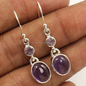 Pure 925 Solid Sterling Sliver Natural Purple Amethyst Fine Jewelry Bezel Setting Gemstone Beautiful Drop Earring Top Gift Store - Product Image 1