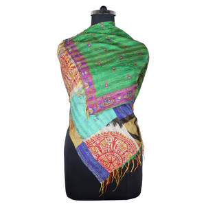 Kantha ผ้าปะผ้าไหมงานแฮนด์เมดผ้าพันคอสไตล์วินเทจผ้าพันคอดีไซน์ทันสมัยสำหรับเด็กผู้หญิงผ้าพันคอ SC1440เย็บมือสไตล์วินเทจ - Product Image 1