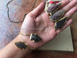 Anillo de aleación galvanizada de oro de 18 quilates ajustable, anillo de piedras preciosas de declaración de ágata de cóctel de punta de flecha de jaspe marrón para la moda - Product Image 3