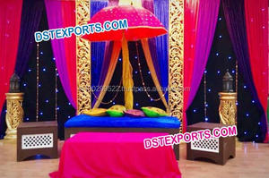 Punjabi Mehandi Stage Furniture <b>Decorations</b>, Pakistani Muslim Wedding Sangeet Stage <b>Set</b>, Asian Wedding Mehndi Stages <b>Decoration</b> - Product Image 5