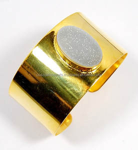 Bracelets de manchette réglables en argent sterling plaqué or Druzy blanc pour cadeaux, fêtes et mariages - Product Image 1