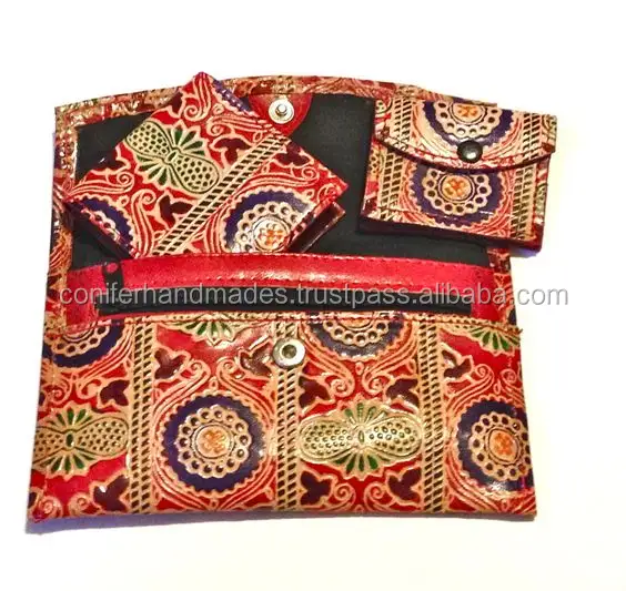 shantiniketan leather coin purses in various colors, patterns and styles for art and craft stores, handicraft stores,