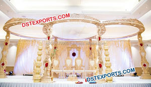 Mandap de Madera Tallada de Dos Pilares para Bodas, Mandap de Madera de Doble Pilar, Fabricante de Mandaps de Madera para Bodas Indias, Decoración para Eventos en EE. UU. - Product Image 2