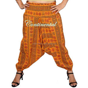 Amarillo Boho Hippie pantalones holgados Unisex indio mujer Harem Om Pantalón estilo afgano de talla grande hecho algodón Ali Baba Baggy - Product Image 1