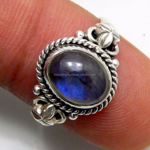 แหวนเงินแท้สไตล์คลาสสิกสีฟ้า925อัญมณีลาบราดอไรต์แวววาวแวววาวเคลือบโรเดียมสำหรับงานแต่งงาน - Product Image 1