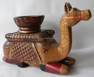 Hand Carved Jerusalem Camel Figure Hand Carved Gift From Holy Land Israel - Wooden Painted Sitting Camel with Candle Holder