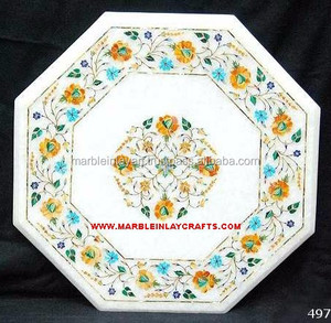 Plateau de table octogonal en marbre incrusté, plateaux de table décoratifs en marbre incrusté, table en marbre - Product Image 1