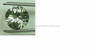 Piedras preciosas redondas de amatista verde claro de 13mm con juego de colores tratado térmicamente de corte cóncavo elegante de cuatro pasos para la fabricación de pendientes - Product Image 2