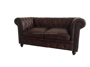 โซฟาอุตสาหกรรมเชสเตอร์ฟิลด์หนัง2ที่นั่ง,เชสเตอร์ฟิลด์วินเทจ2ที่นั่งโซฟาสีน้ำตาลเข้ม - Product Image 3