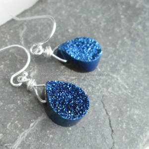 Titanium Blue Druzy <b>Stud</b> <b>Earrings</b> <b>Small</b> Geode Metallic Crystals Jewelry for Engagement Wedding Anniversary Party or Gift - Product Image 3