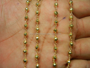 Pyrite dorée style chapelet chaîne perlée fil enroulé bijoux en pierres précieuses résultats et composants - Product Image 4